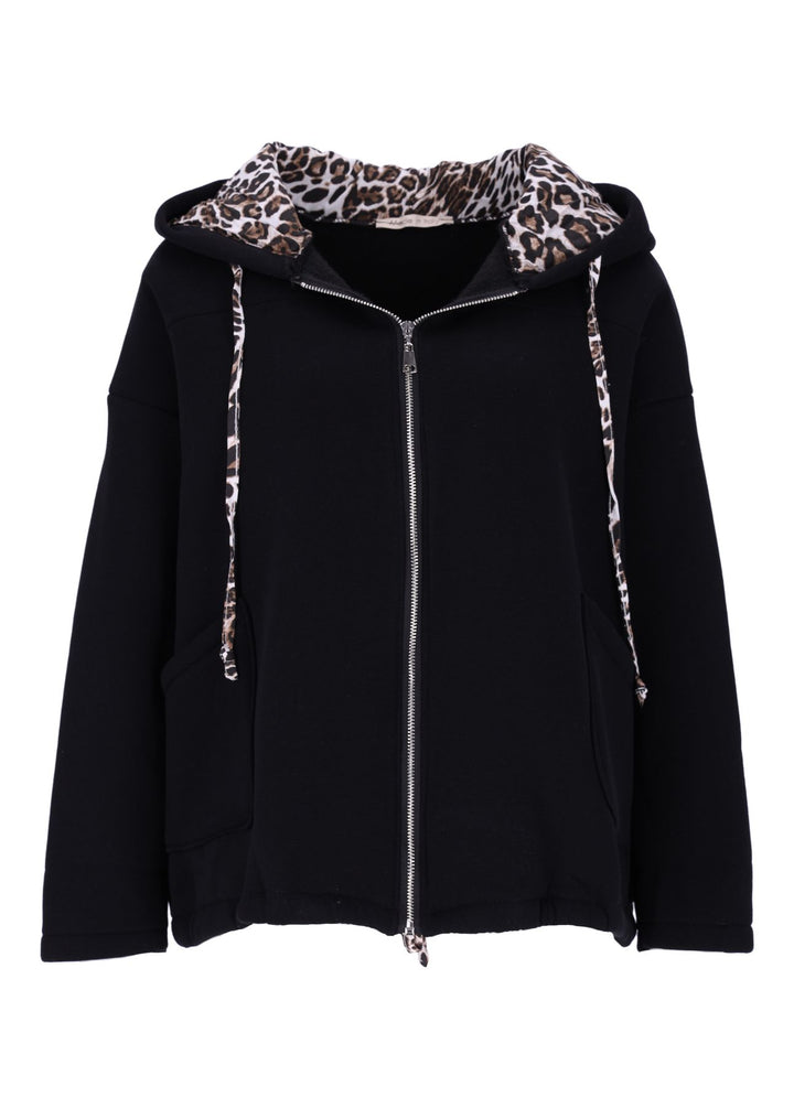 Damen Sweatjacke mit Leo-Details  – Schwarz