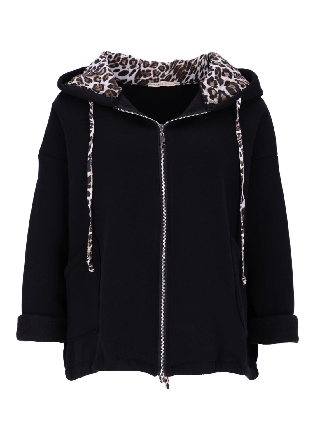 Damen Sweatjacke mit Leo-Details  – Schwarz