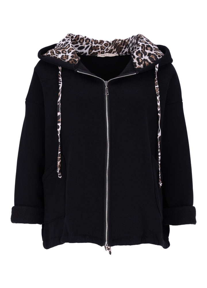 Damen Sweatjacke mit Leo-Details  – Schwarz