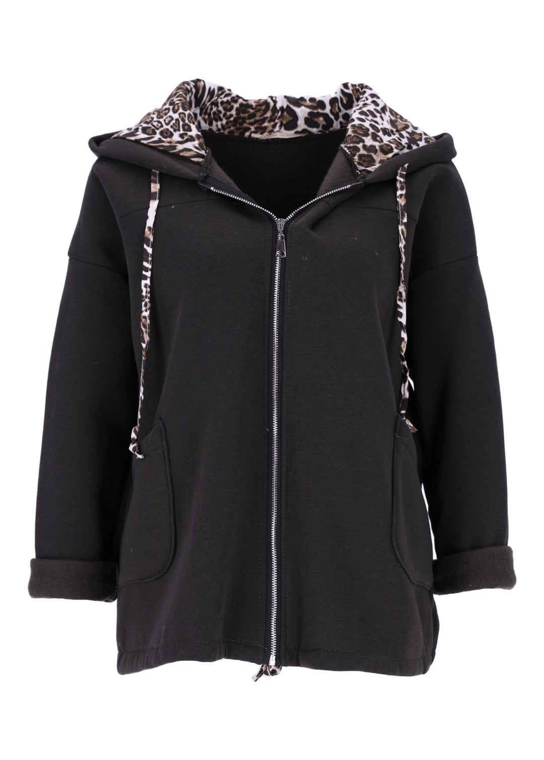 Damen Sweatjacke mit Leo-Details– Militärgrün