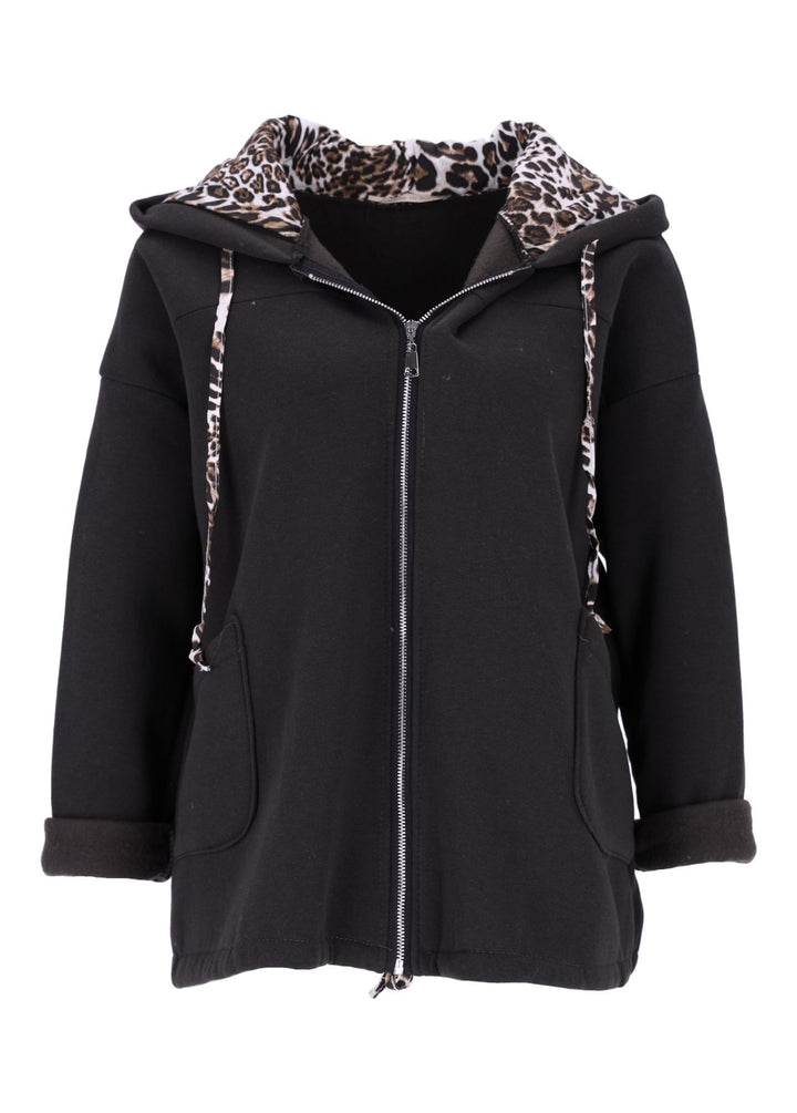 Damen Sweatjacke mit Leo-Details– Militärgrün