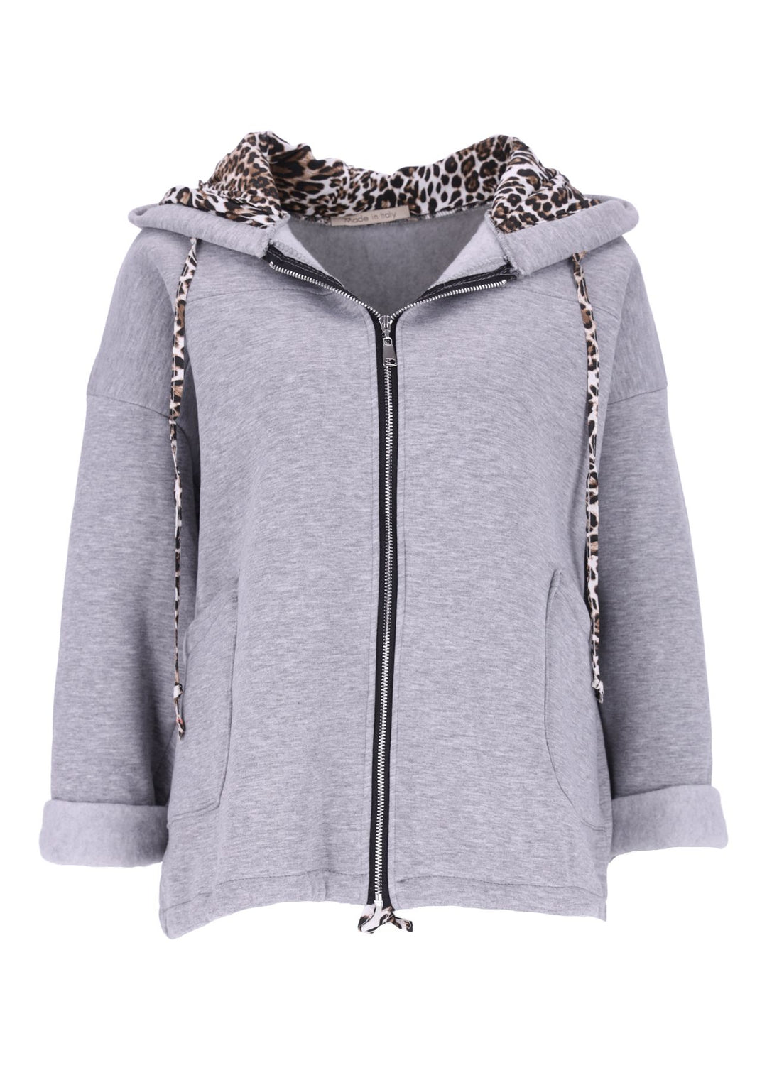 Damen Sweatjacke mit Leo-Details -Grau