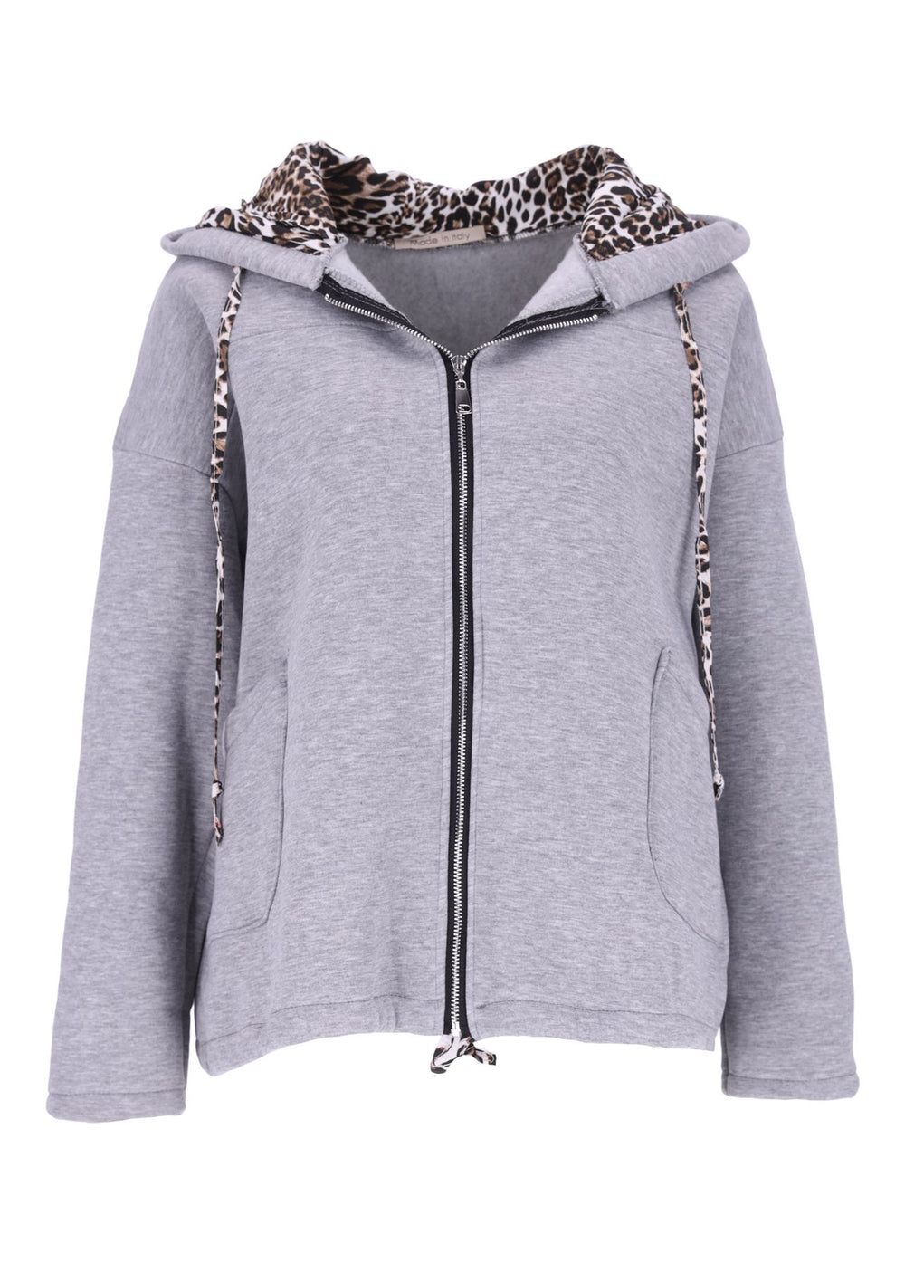 Damen Sweatjacke mit Leo-Details -Grau