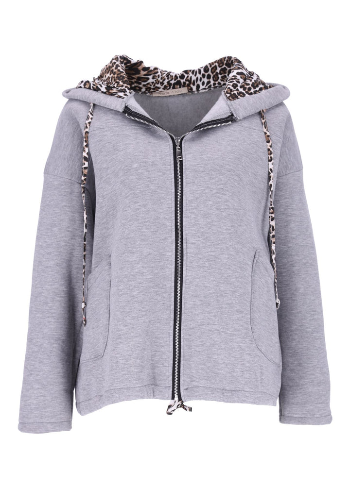 Damen Sweatjacke mit Leo-Details -Grau