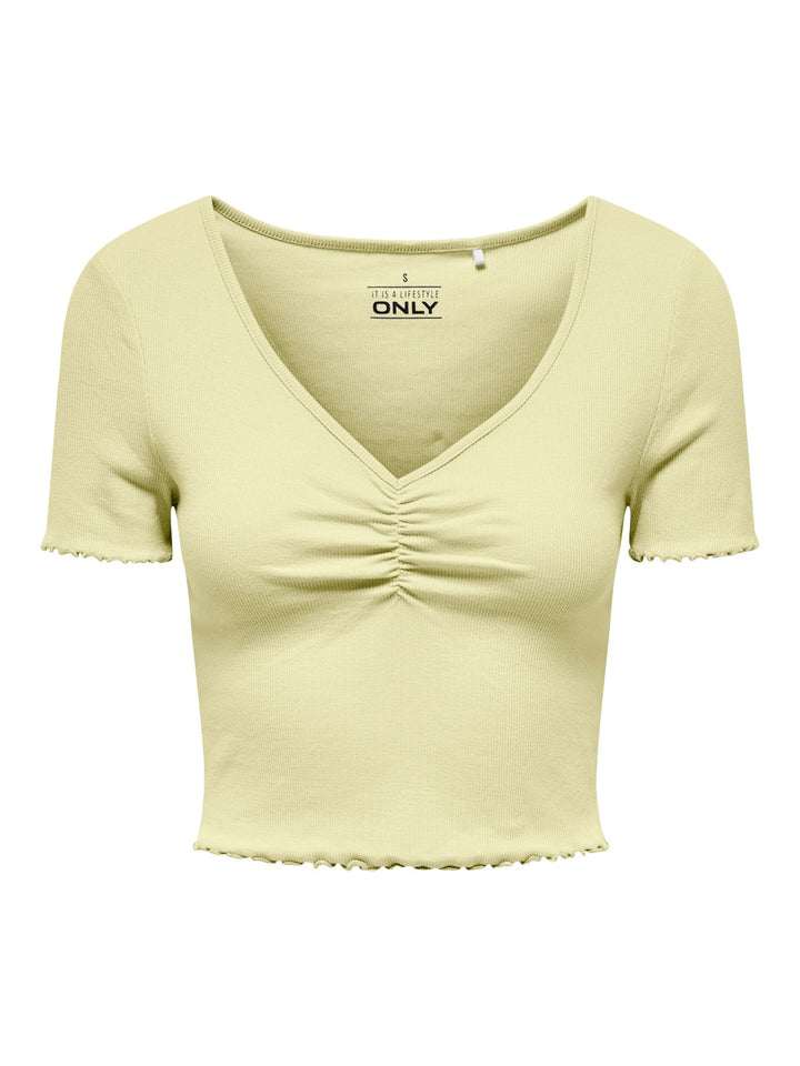 Damen ONLBETTY S/S V-NECK TOP Double Cream