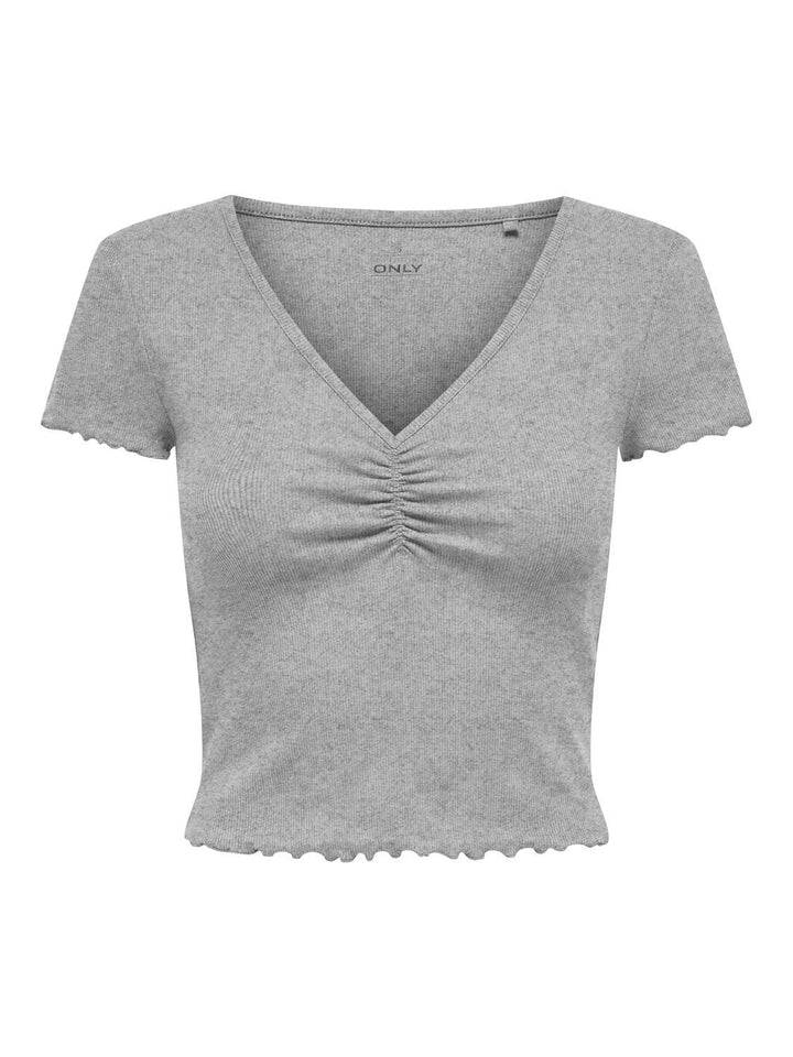 Damen ONLBETTY S/S V-NECK TOP light grey melange