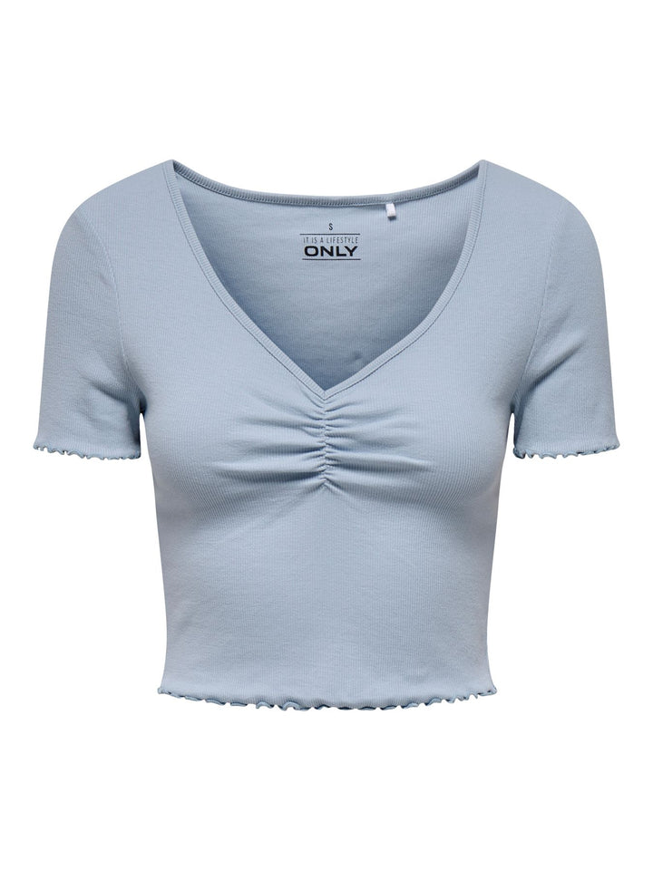 Damen ONLBETTY S/S V-NECK TOP Soft Chambray