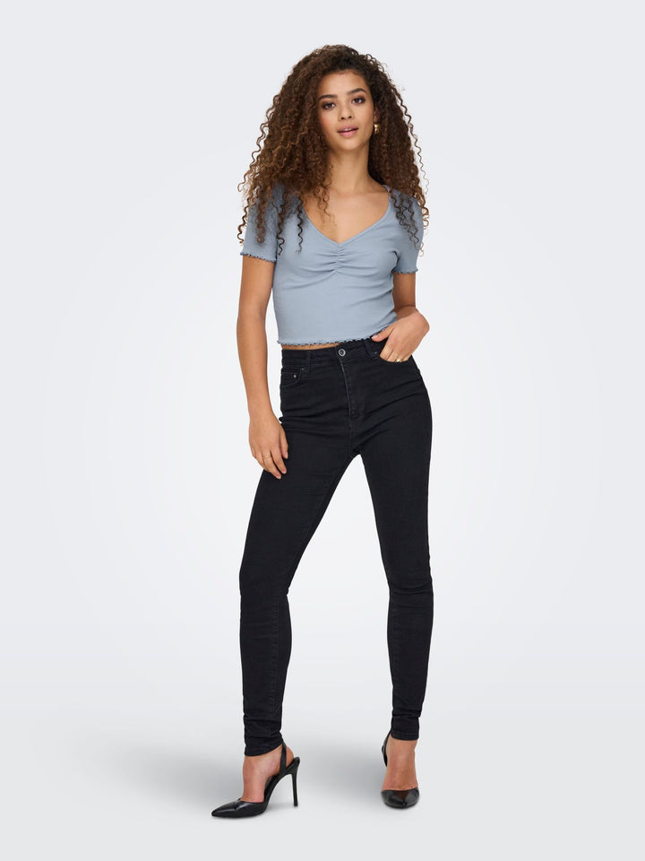 Damen ONLBETTY S/S V-NECK TOP Soft Chambray