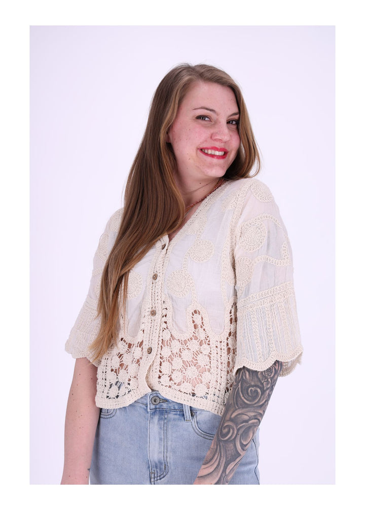 Damen Strickjacke Häkeloptik