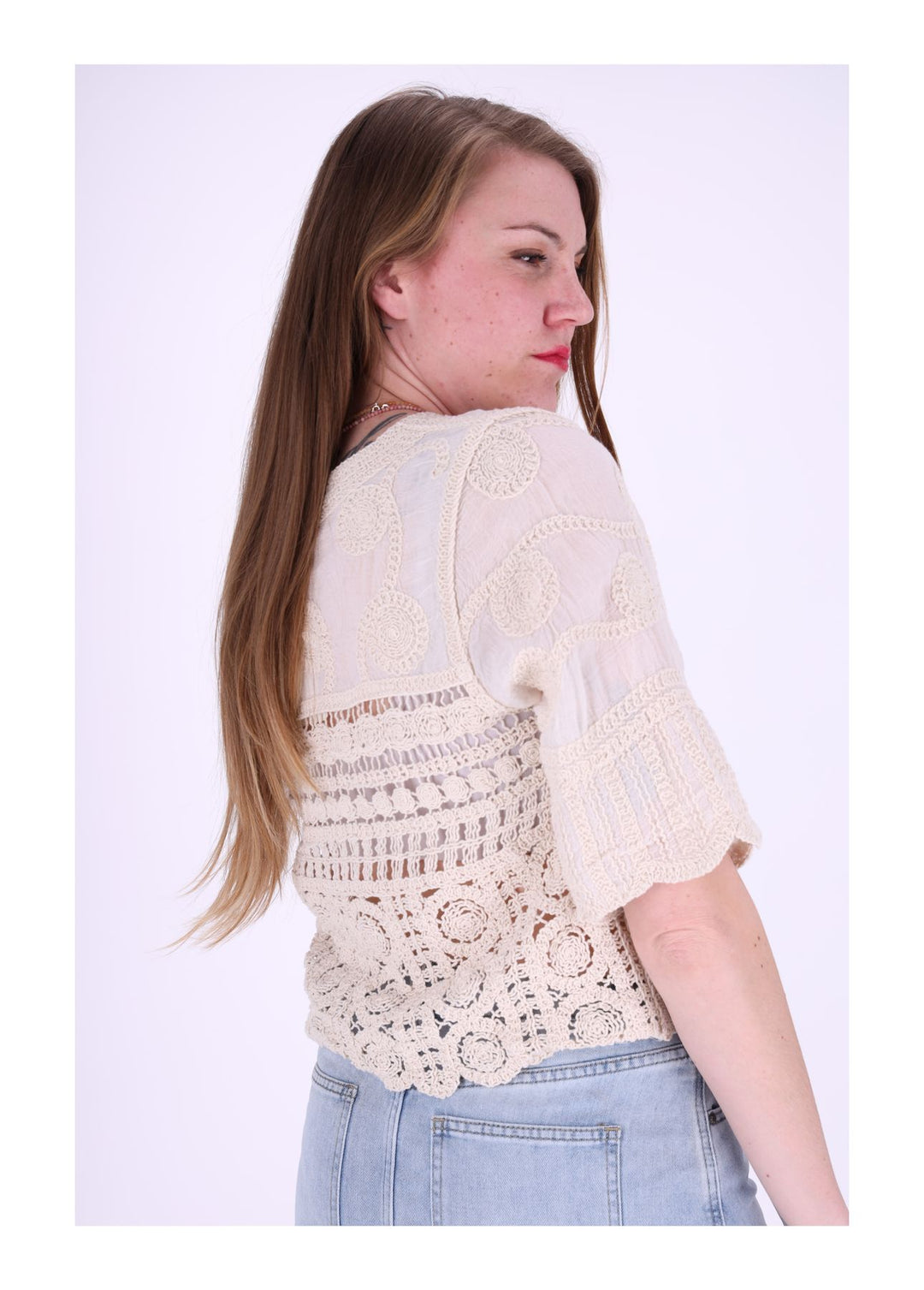 Damen Strickjacke Häkeloptik