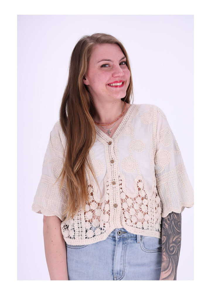 Damen Strickjacke Häkeloptik