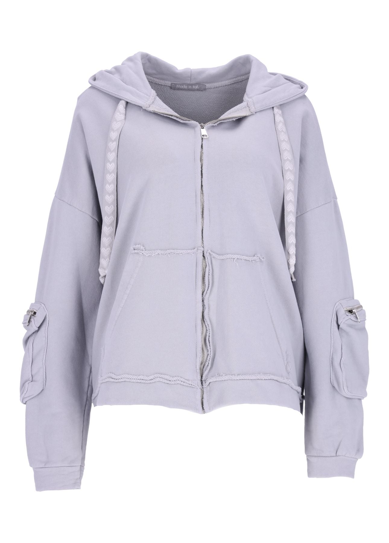 Damen Sweatjacke Kapuze Tasche am Ärmel