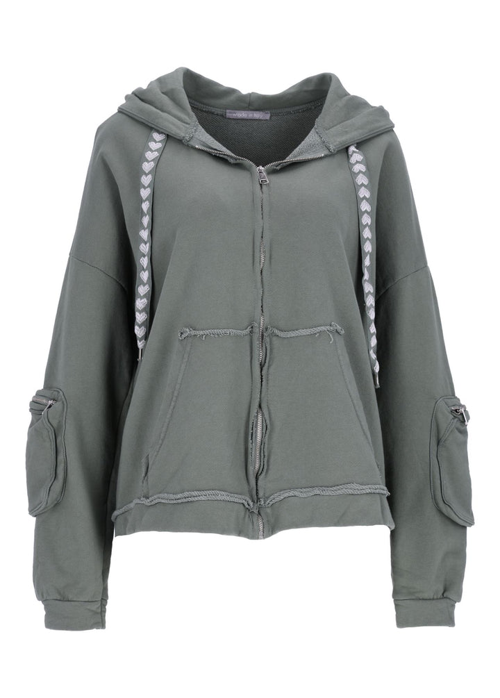 Damen Sweatjacke Kapuze Tasche am Ärmel