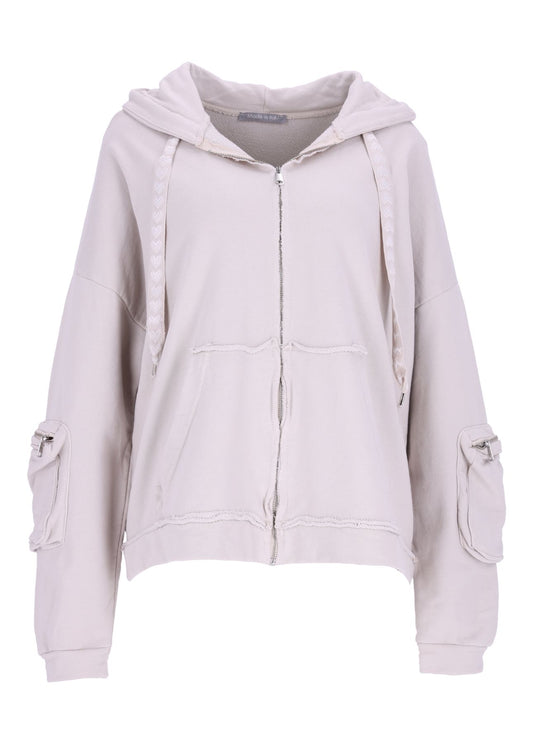 Damen Sweatjacke Kapuze Tasche am Ärmel