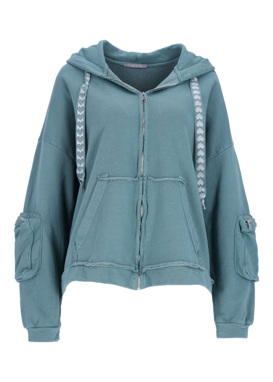 Damen Sweatjacke Kapuze Tasche am Ärmel