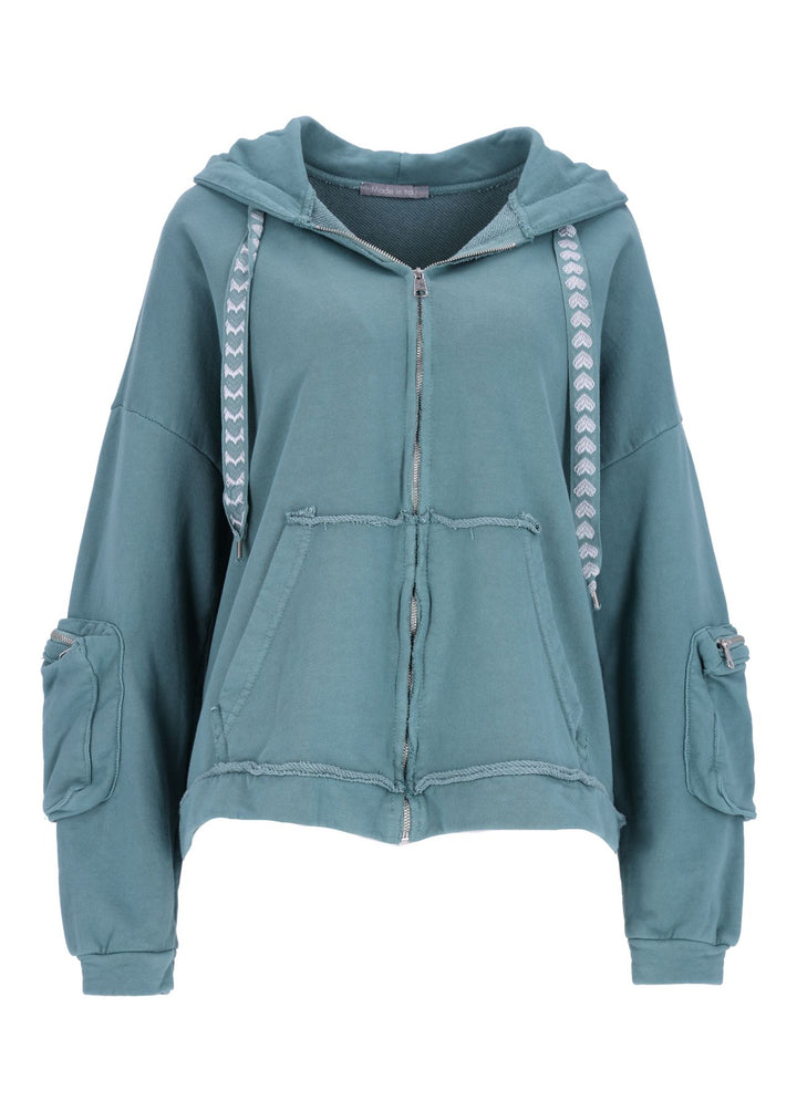Damen Sweatjacke Kapuze Tasche am Ärmel