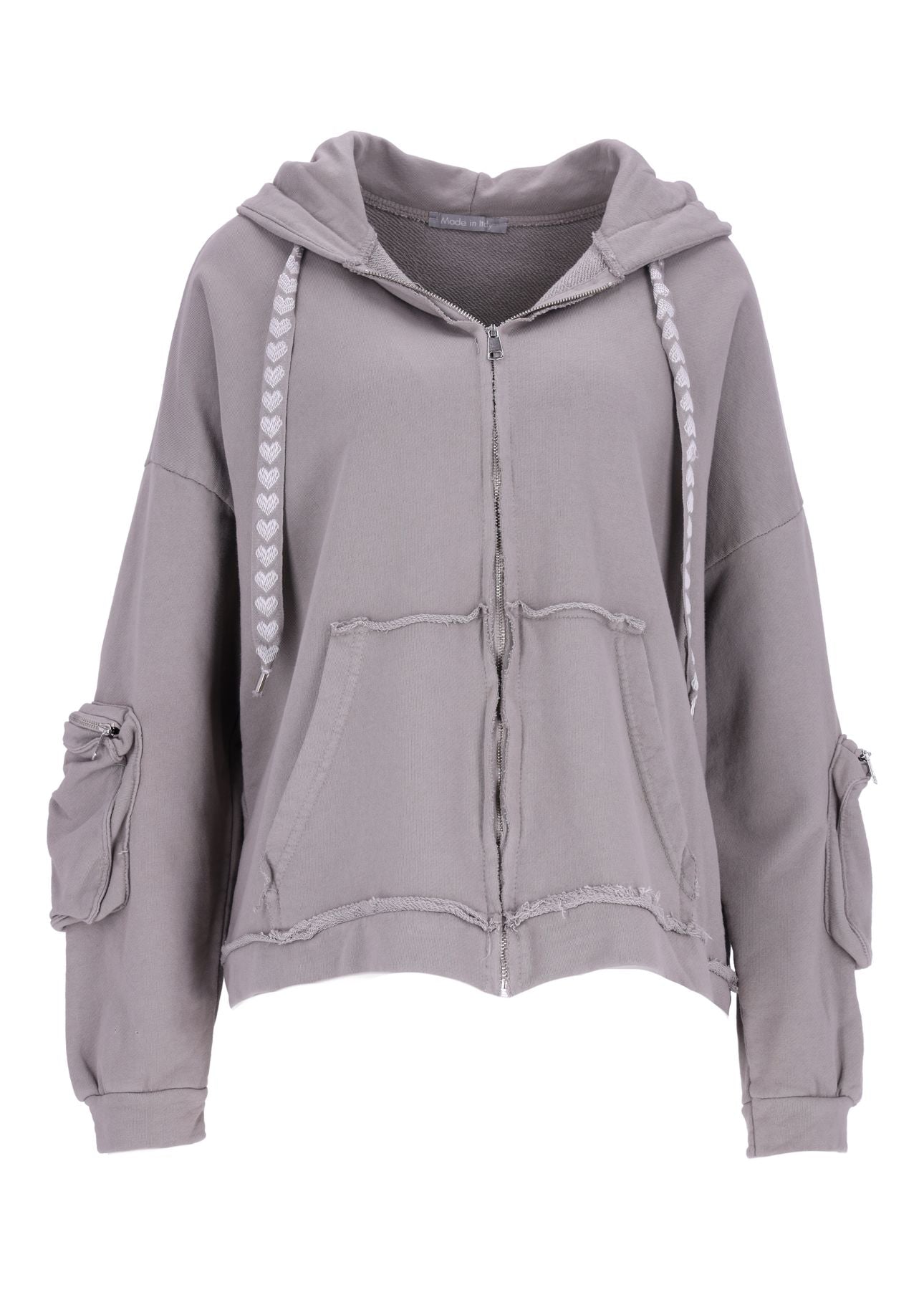 Damen Sweatjacke Kapuze Tasche am Ärmel