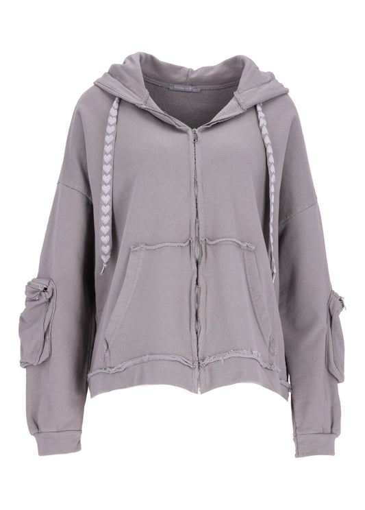 Damen Sweatjacke Kapuze Tasche am Ärmel