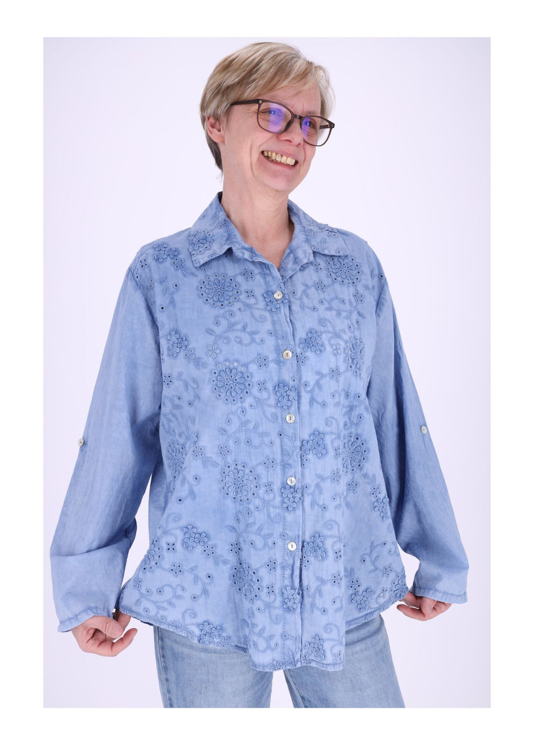 Bluse Damen Stickerei gewaschen