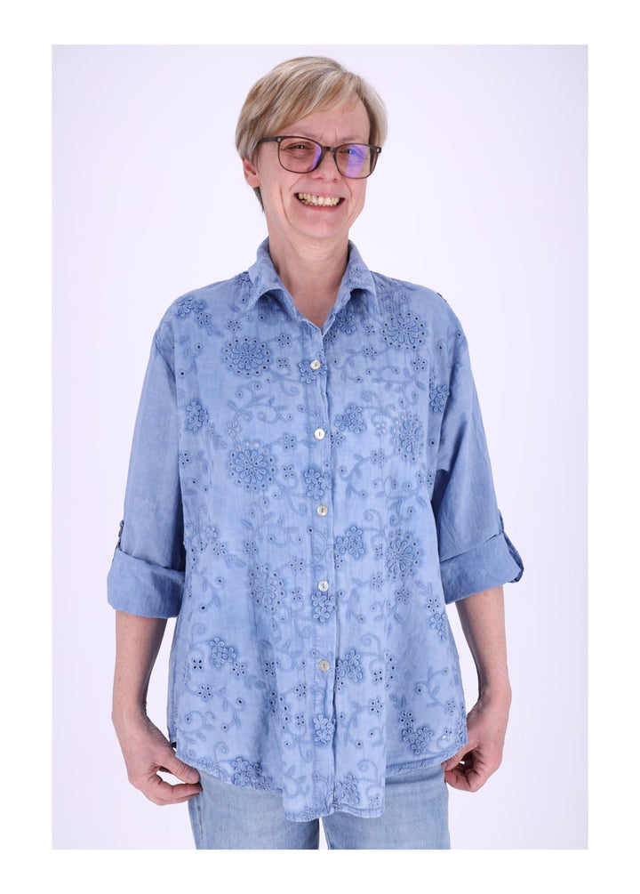 Bluse Damen Stickerei gewaschen