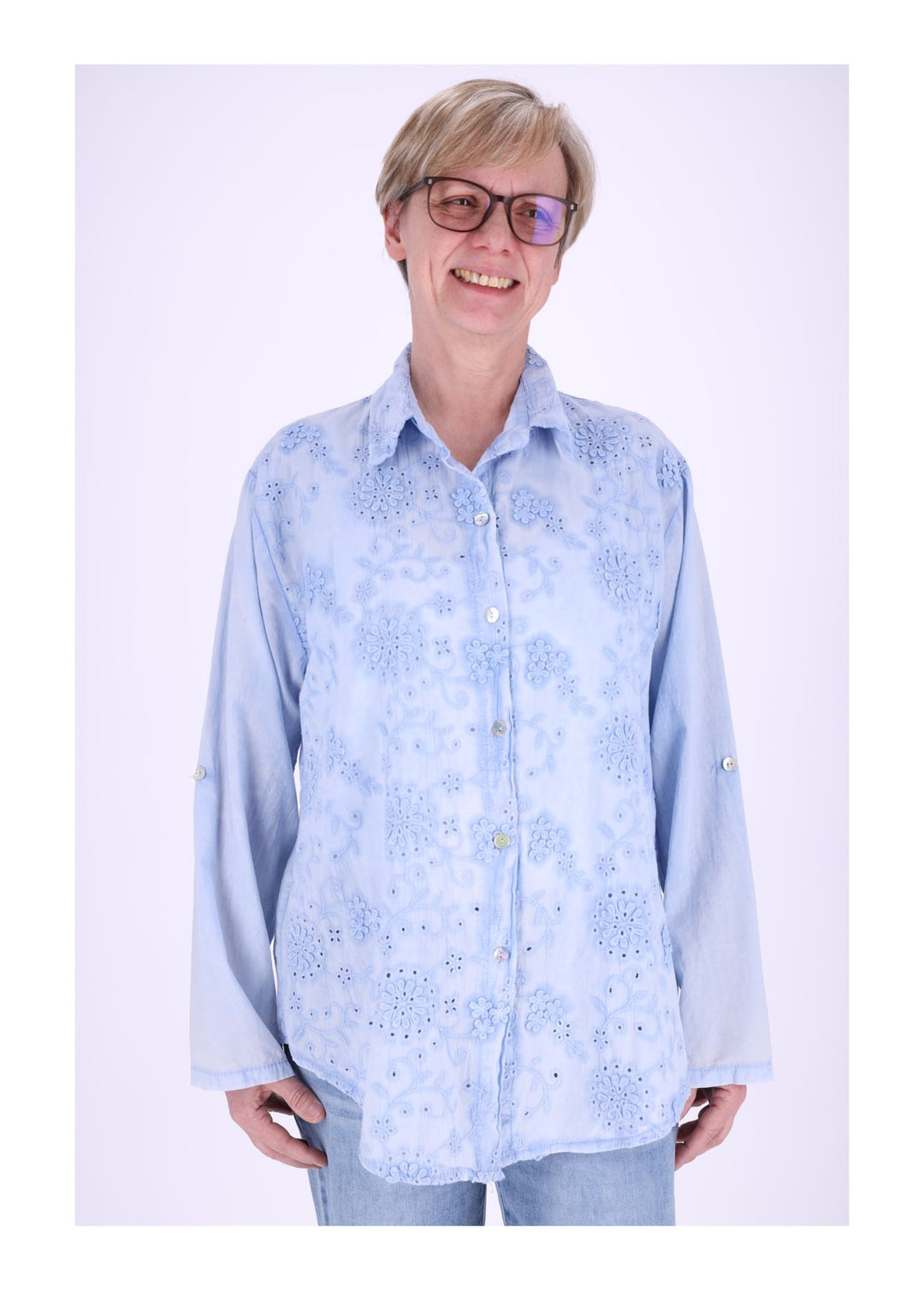 Bluse Damen Stickerei gewaschen