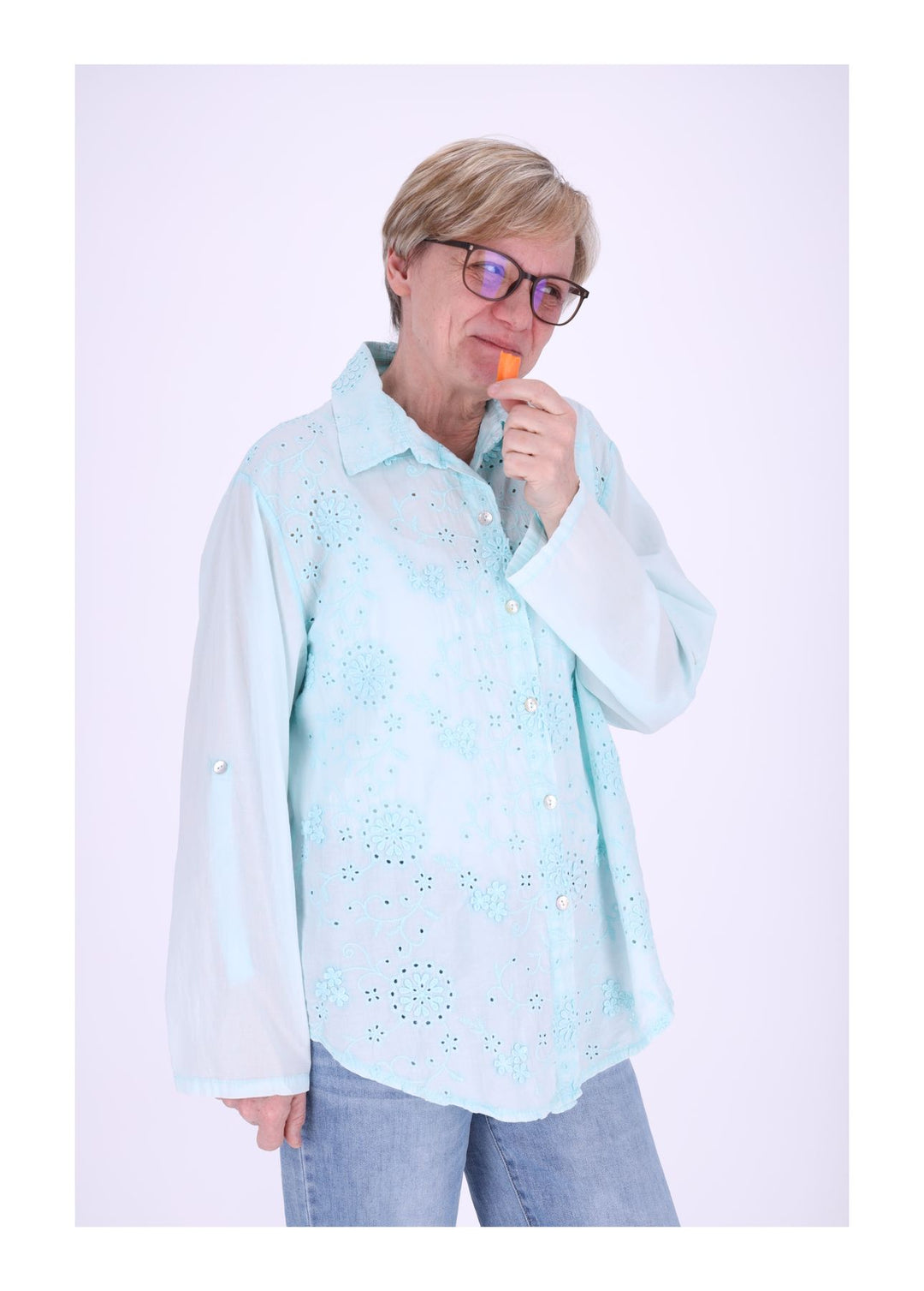 Bluse Damen Stickerei gewaschen