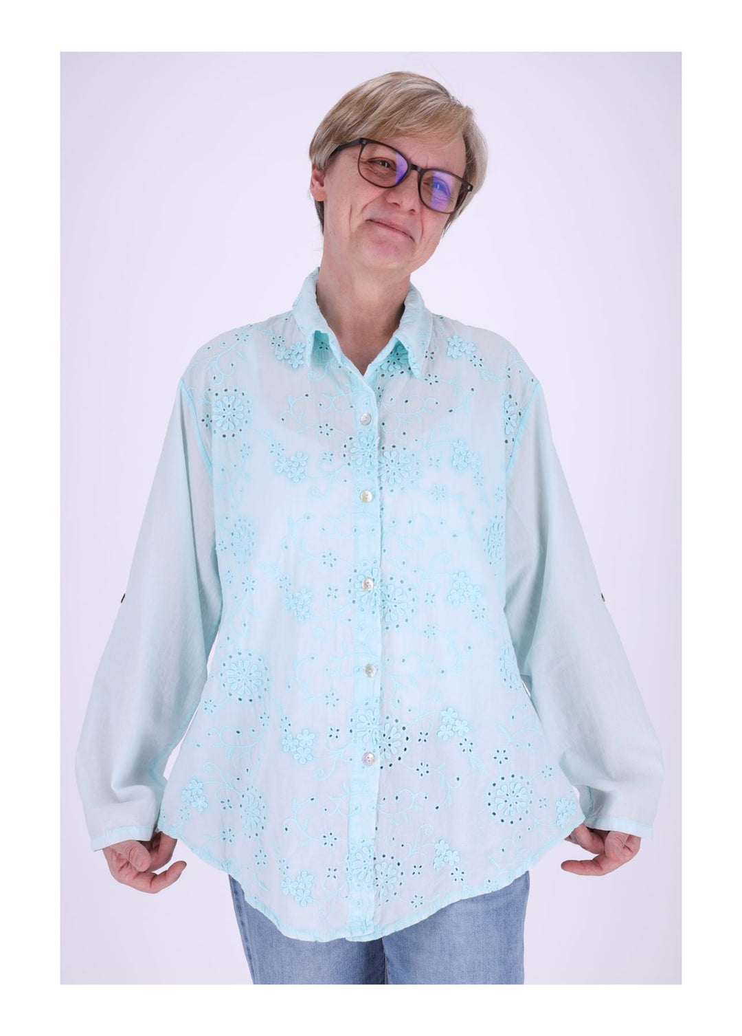 Bluse Damen Stickerei gewaschen