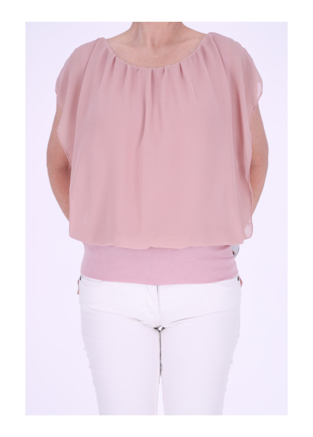 Damen Tüllshirt im Layer-Look mit gerafftem Kragen – Altrosa