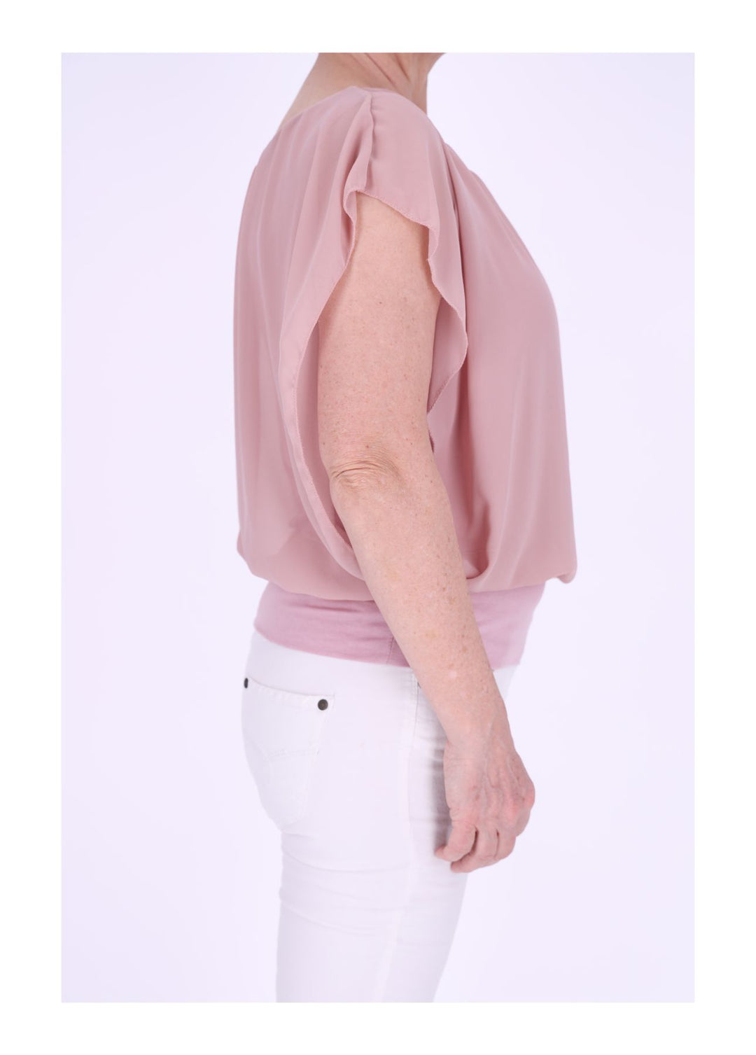 Damen Tüllshirt im Layer-Look mit gerafftem Kragen – Altrosa