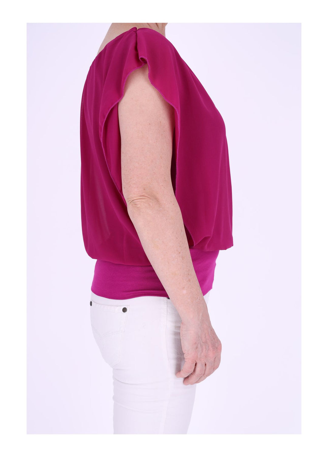 Damen Tüllshirt im Layer-Look mit gerafftem Kragen – Dark Fuchsia
