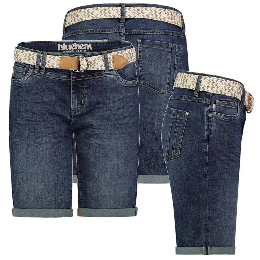 Damen DOB Denim bermuda,5-pocket, Gürtel,
