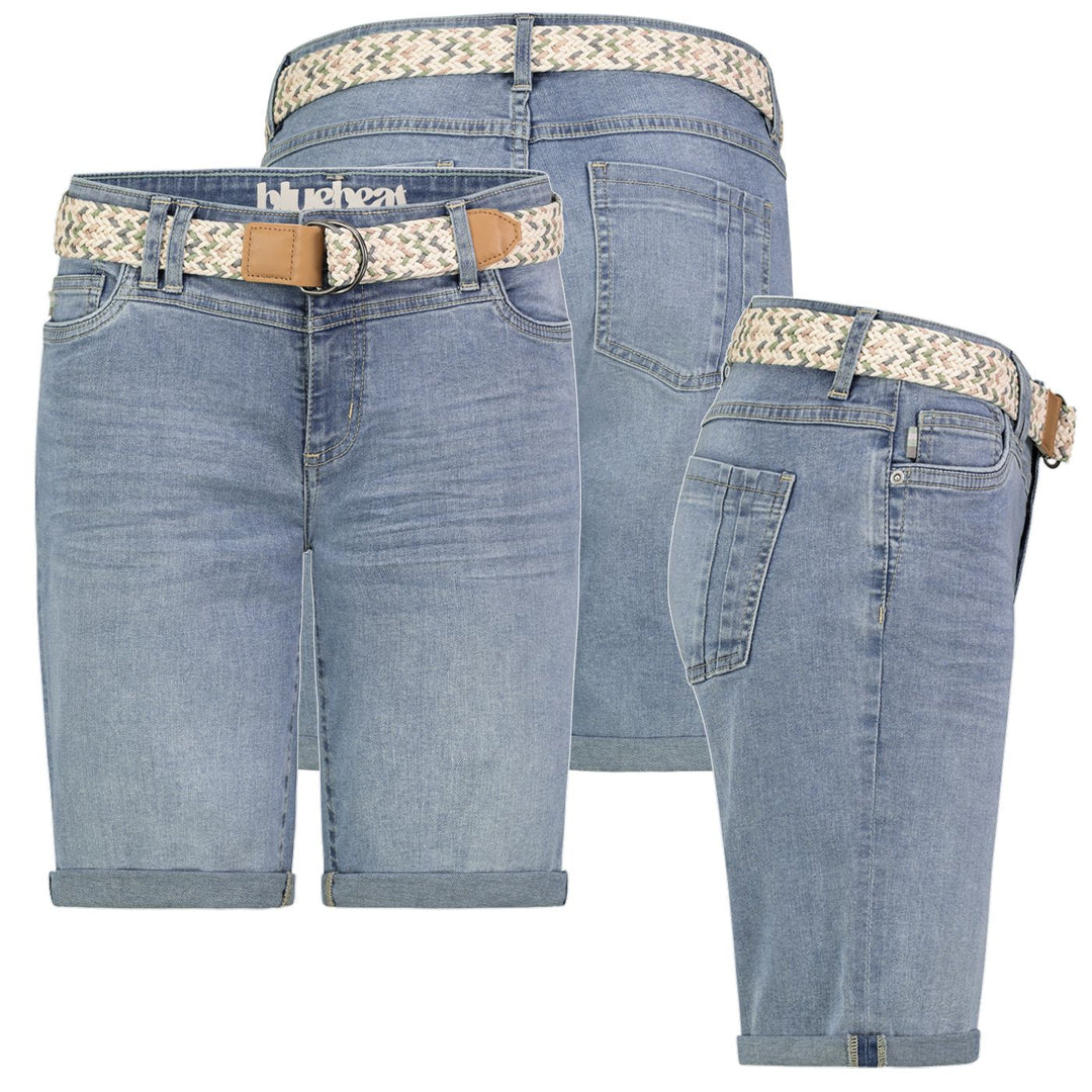 Damen DOB Denim bermuda,5-pocket, Gürtel,