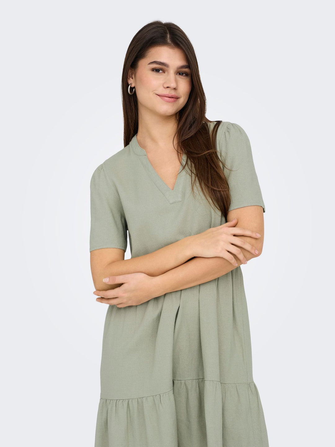 Damen ONLTIRI-CARO S/S V-NECK LIN DRESS C