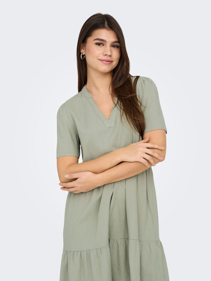 Damen ONLTIRI-CARO S/S V-NECK LIN DRESS C