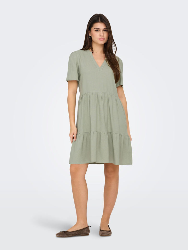 Damen ONLTIRI-CARO S/S V-NECK LIN DRESS C