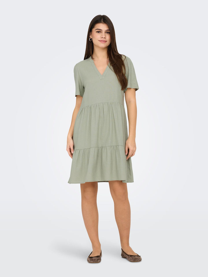 Damen ONLTIRI-CARO S/S V-NECK LIN DRESS C