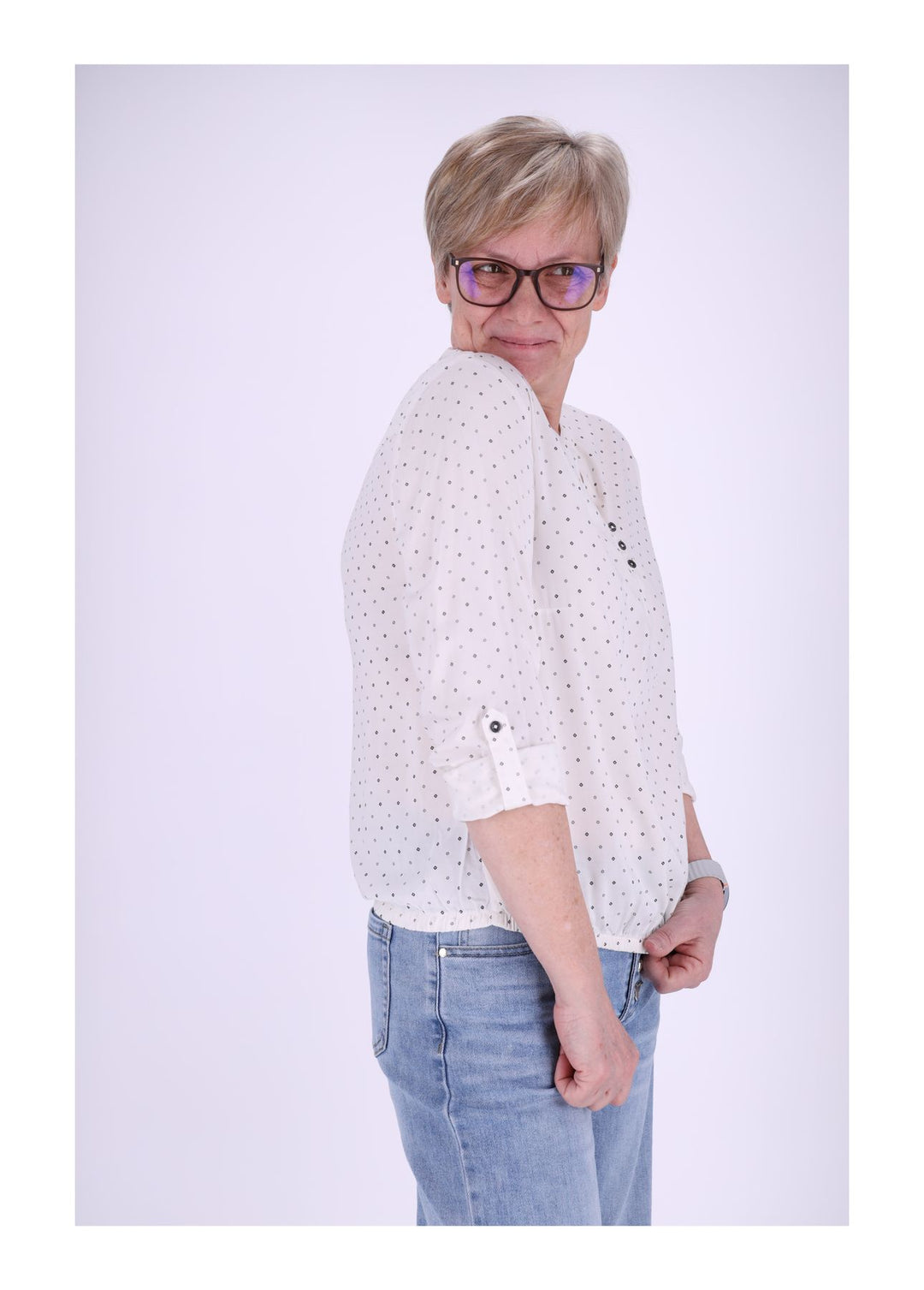 Bluse Viskose - Gummizug mit Karo Print