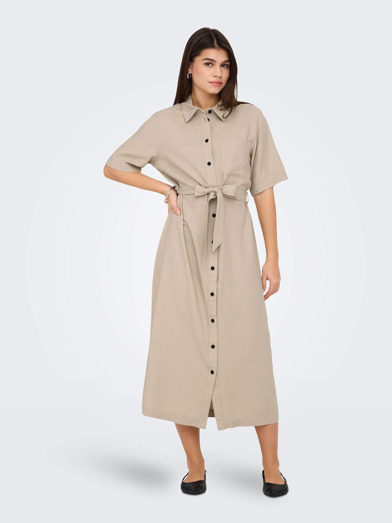 Damen ONLCARO S/S LINEN BL BELT DRESS CC