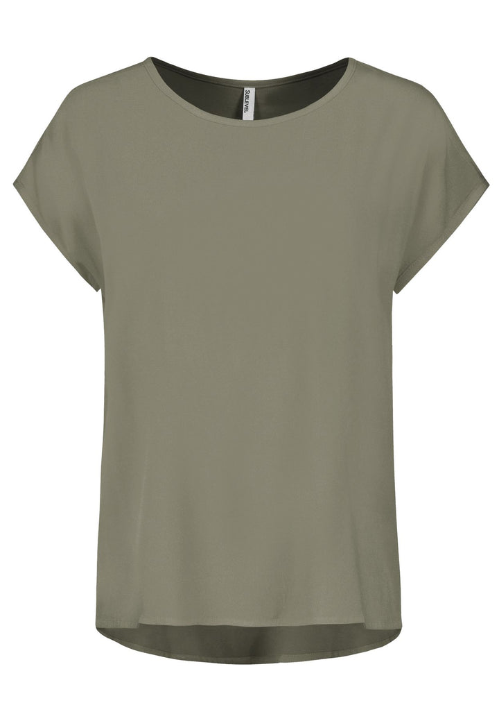 Damen DOB Bluse, Rundhals mit Piping, übe