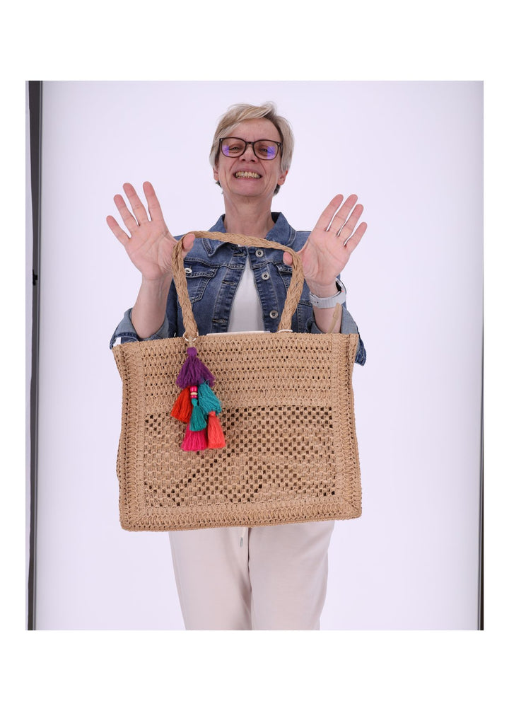 Damen Basttasche Groß mit Bommel