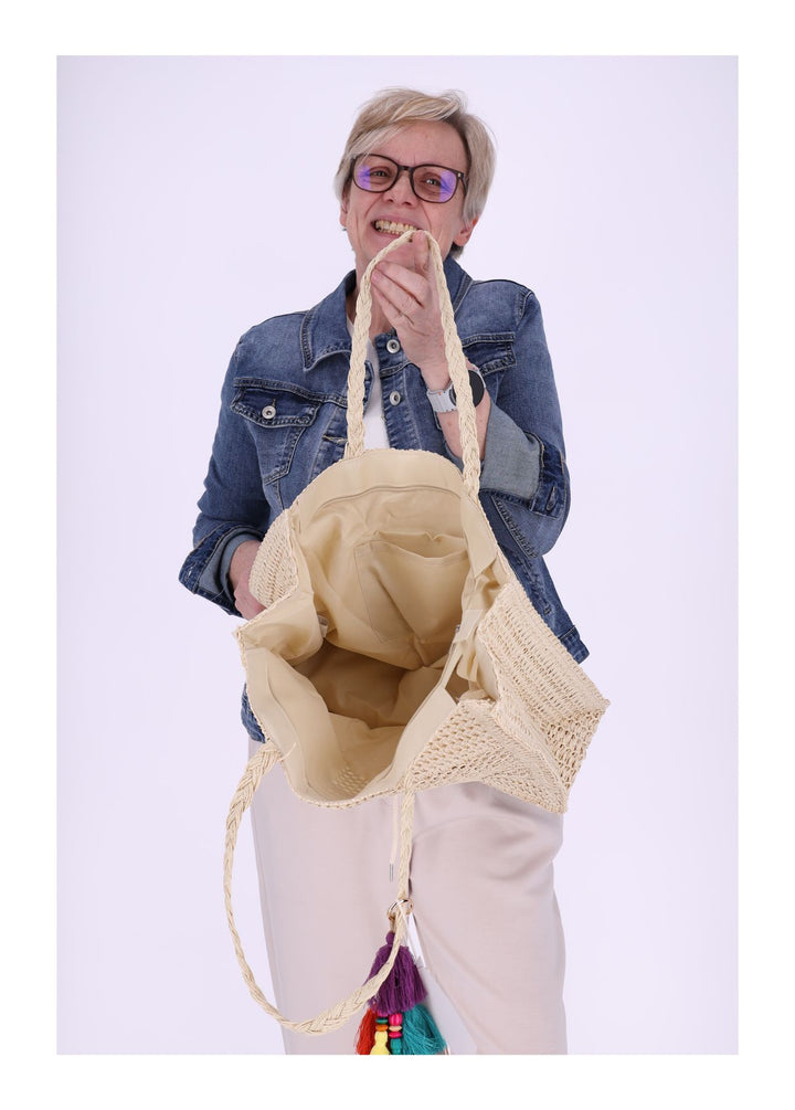 Damen Basttasche Groß mit Bommel