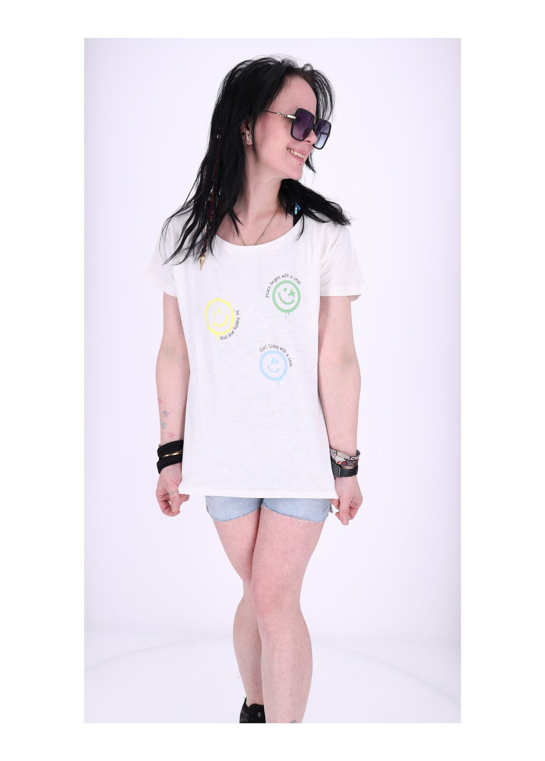 New View Damen T-Shirt Oversize Smiley