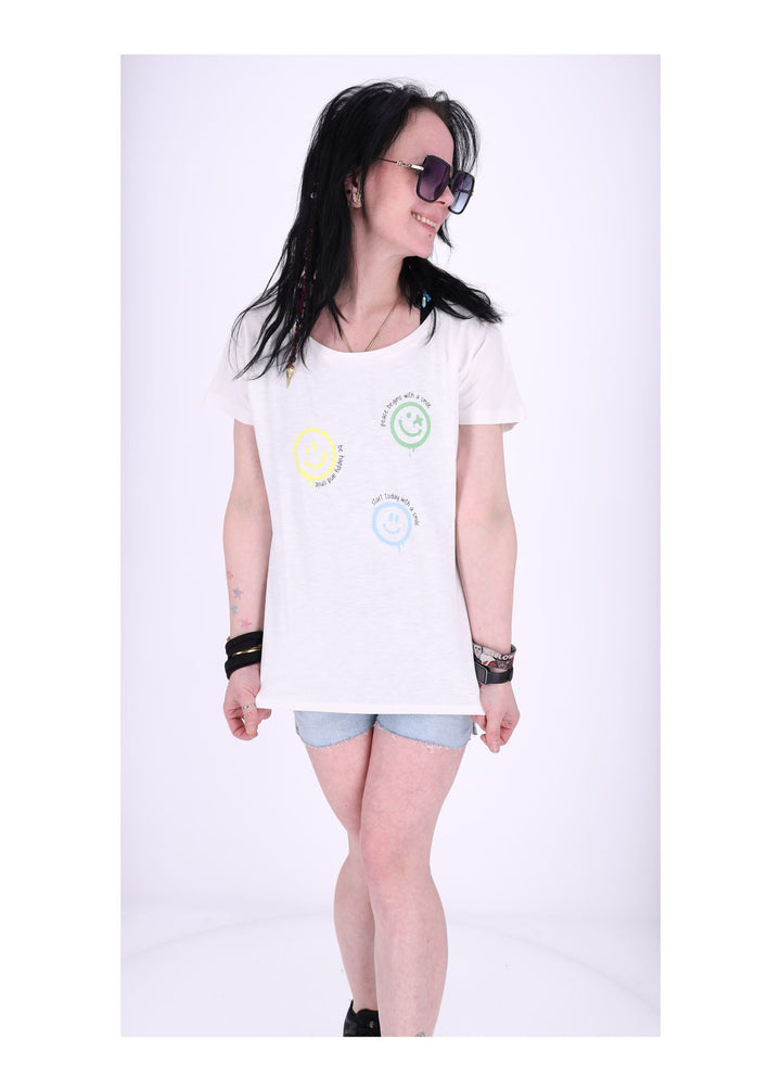 New View Damen T-Shirt Oversize Smiley