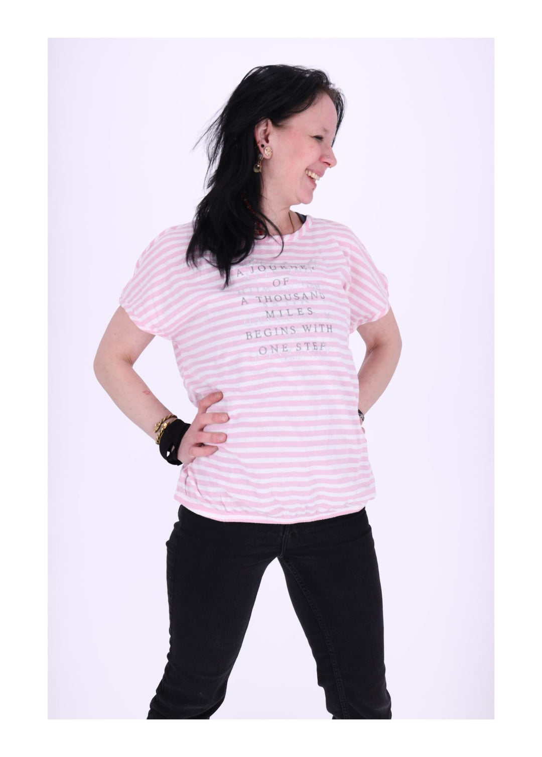 SOQUESTO Damen T-Shirt Ringel Glitzer