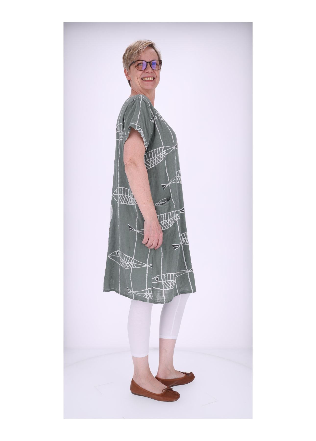 Kleid Leinenoptik Taschen