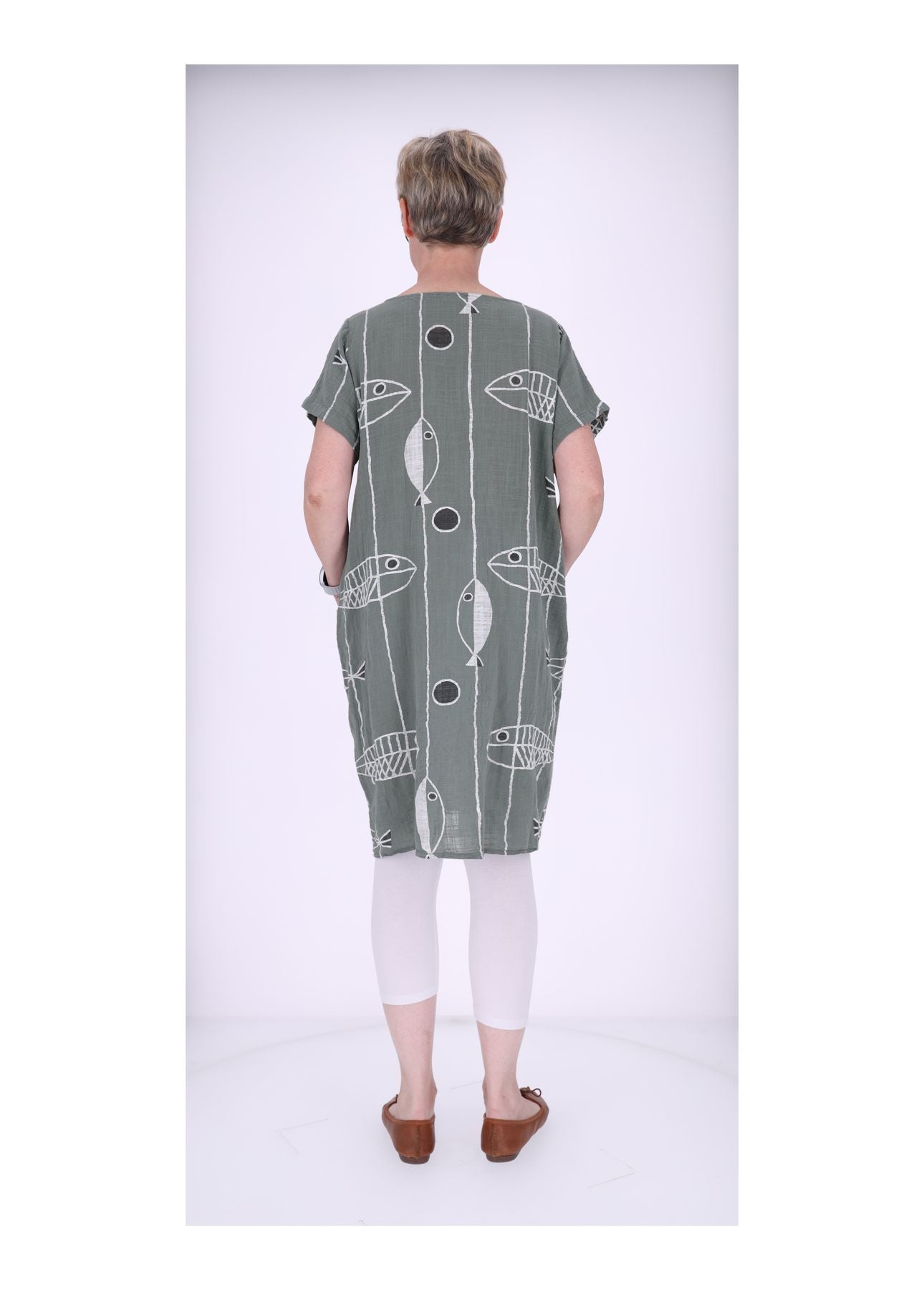 Kleid Leinenoptik Taschen