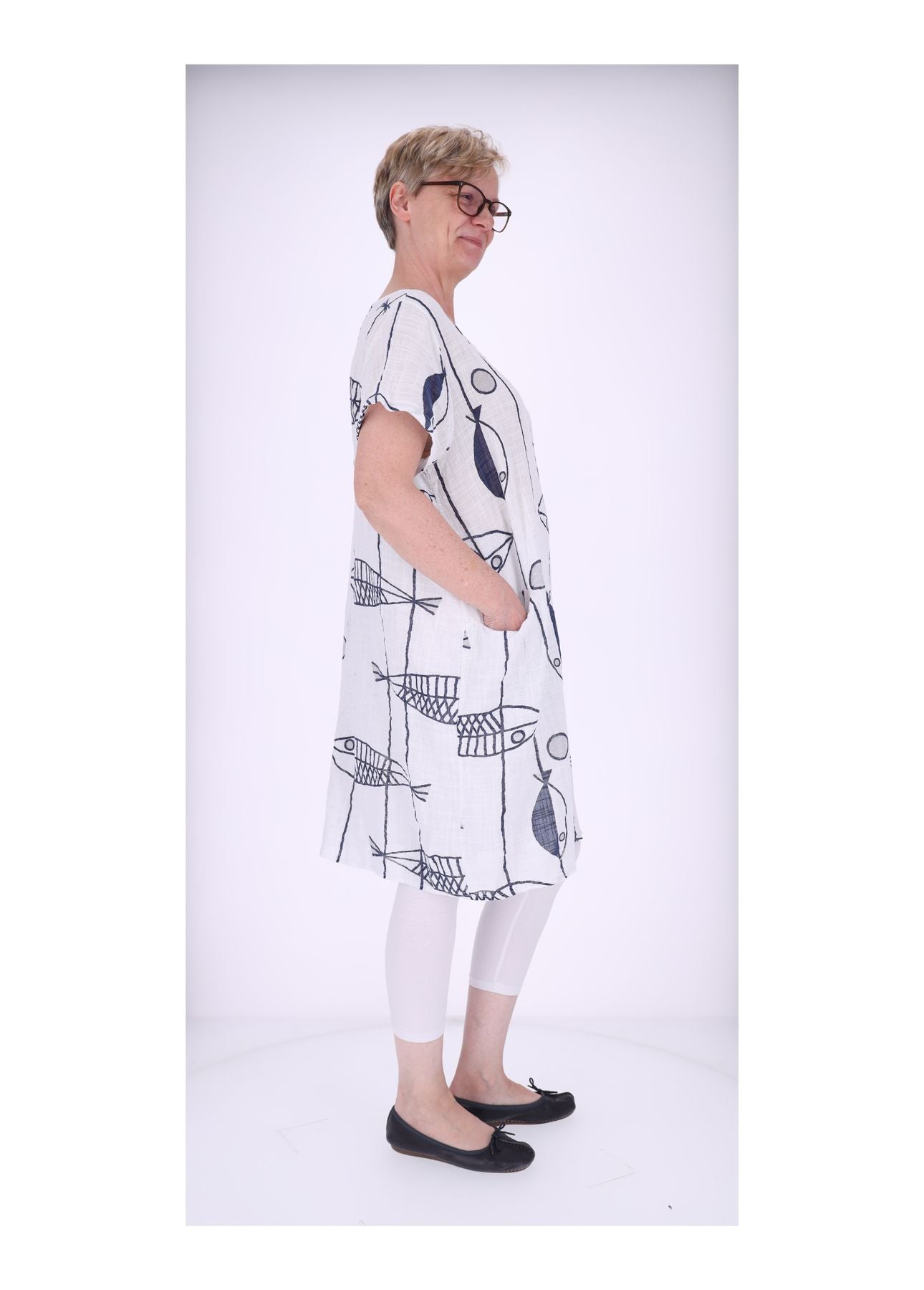 Kleid Leinenoptik Taschen