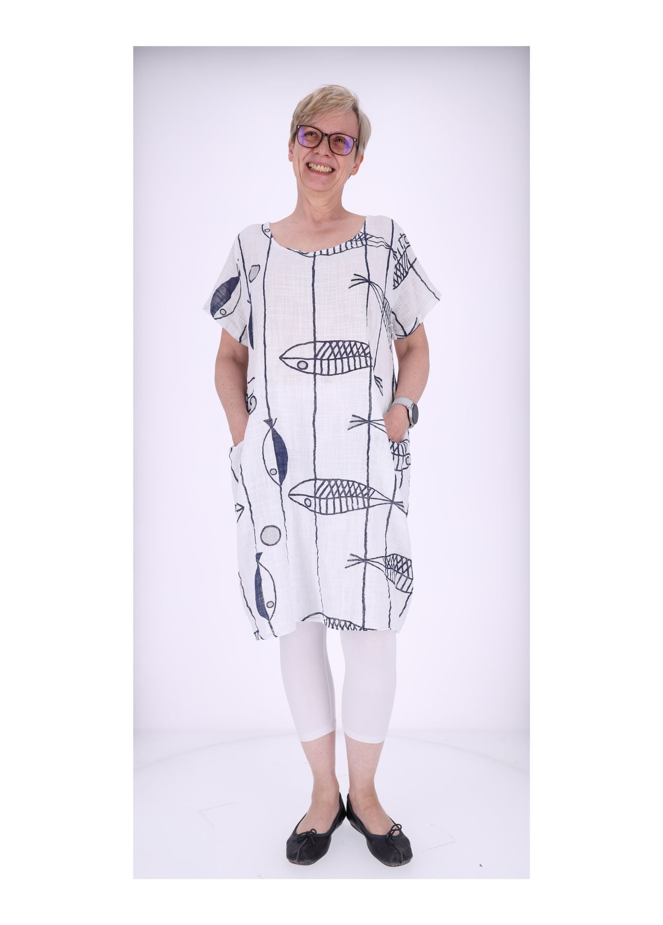 Kleid Leinenoptik Taschen