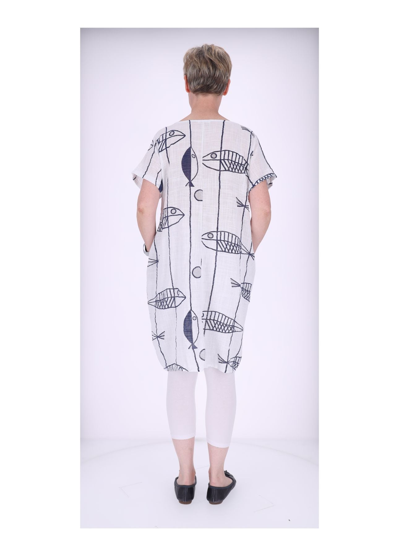 Kleid Leinenoptik Taschen