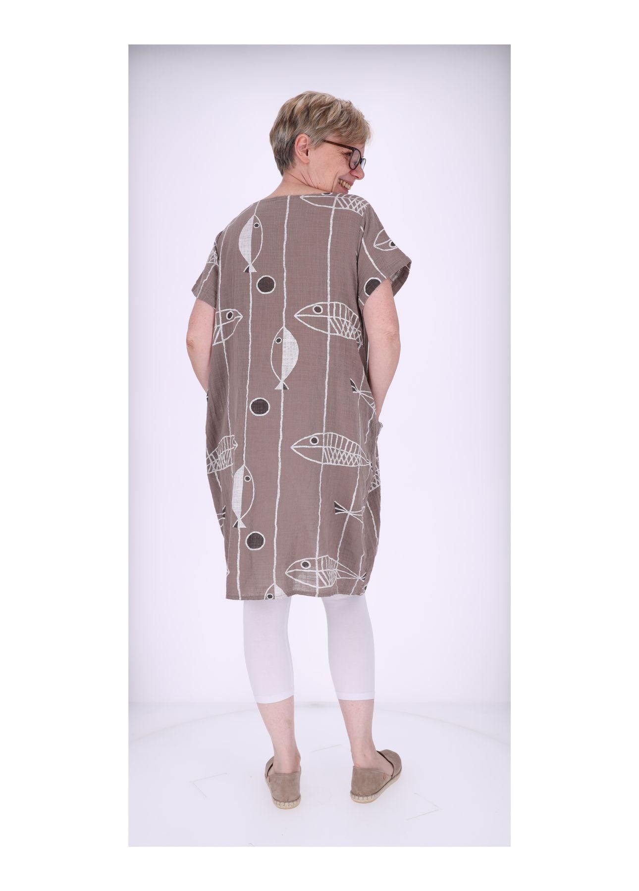 Kleid Leinenoptik Taschen